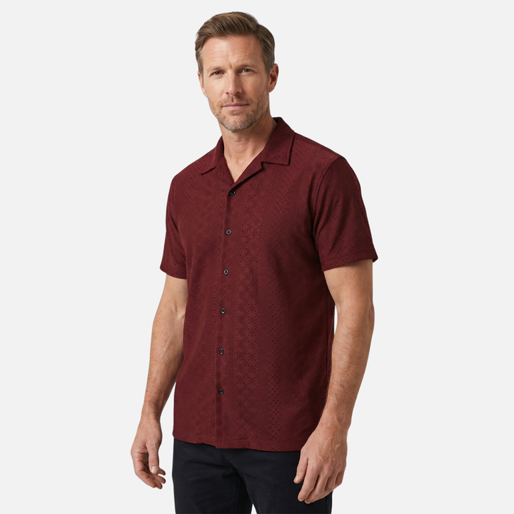Men's Cuban Collar Jacquard Knit Shirt