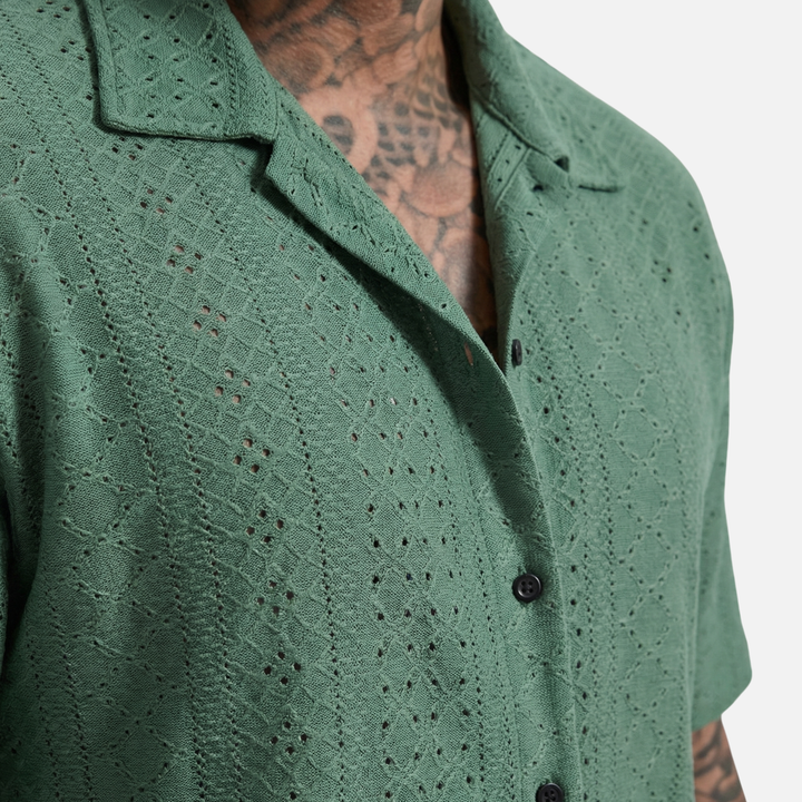 Men's Cuban Collar Jacquard Knit Shirt