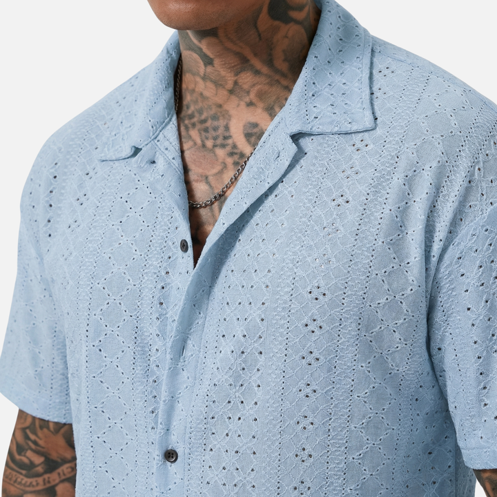 Men's Cuban Collar Jacquard Knit Shirt