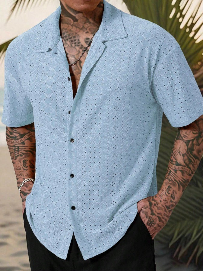 Men's Cuban Collar Jacquard Knit Shirt