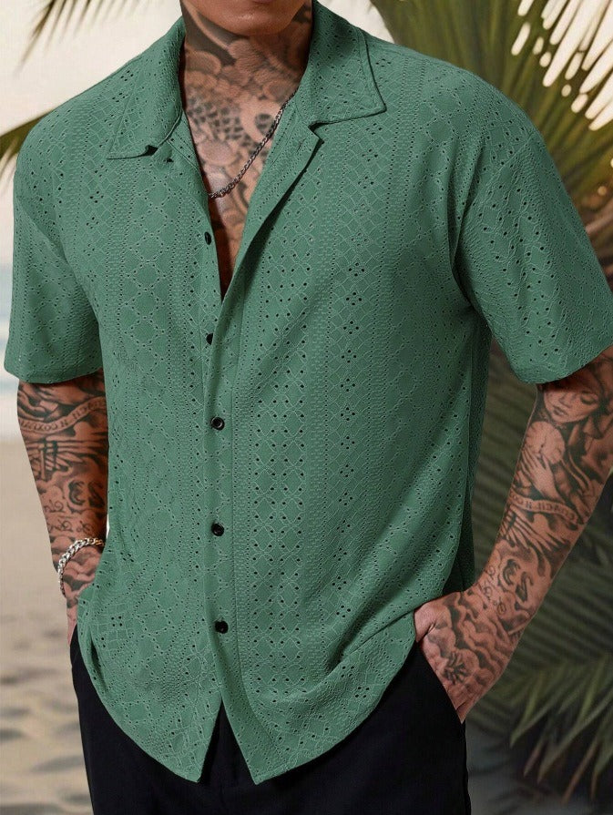 Men's Cuban Collar Jacquard Knit Shirt