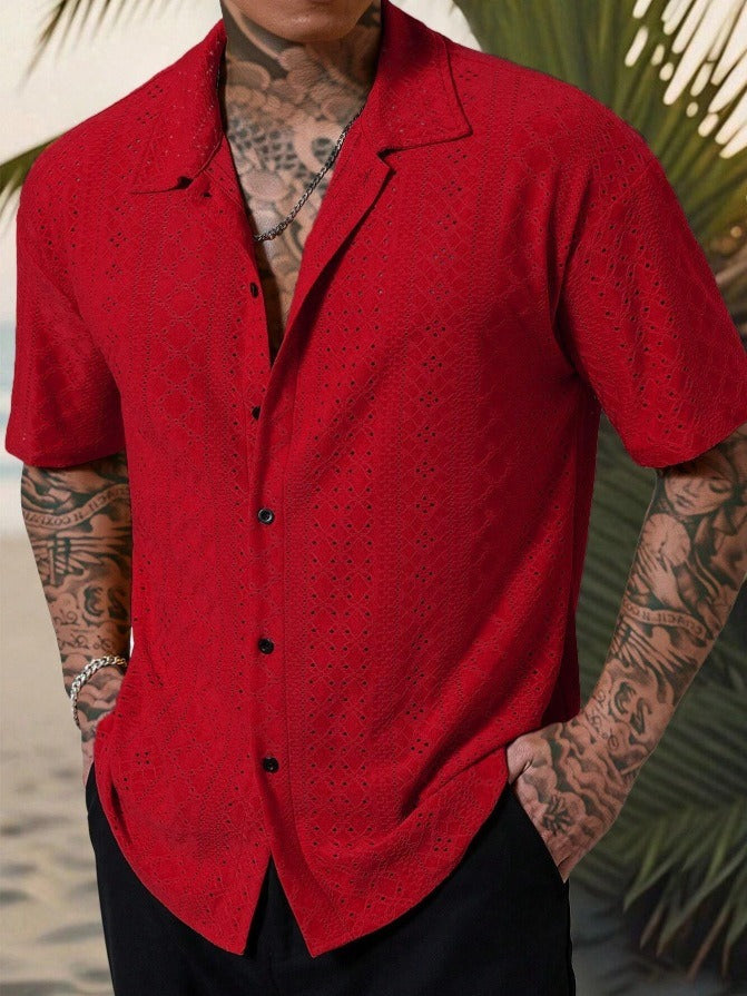Men's Cuban Collar Jacquard Knit Shirt
