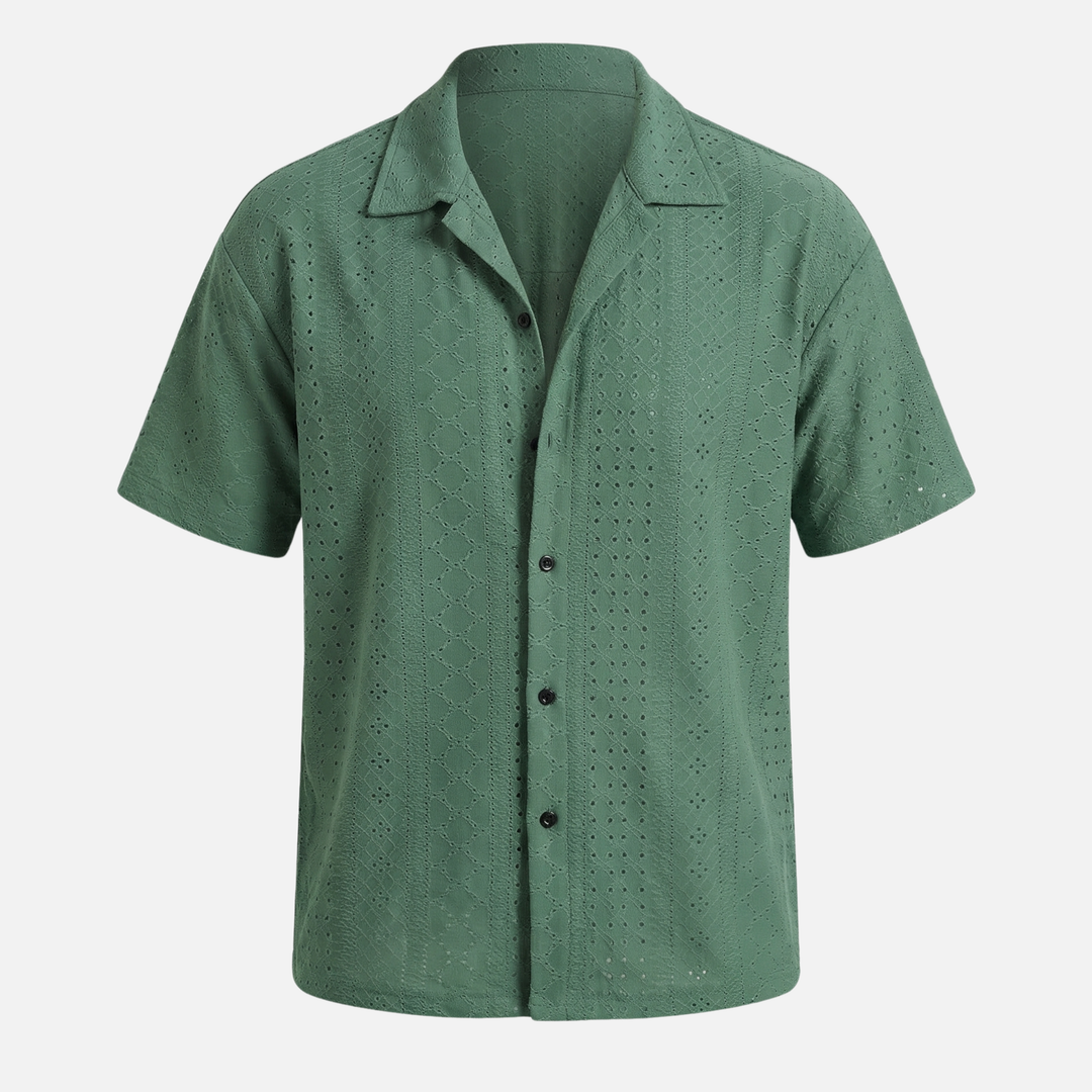 Men's Cuban Collar Jacquard Knit Shirt