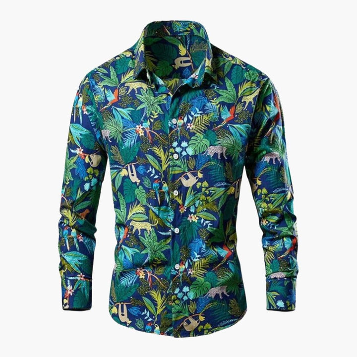 Men's Floral Print Long Sleeve Shirt - Summer Casual