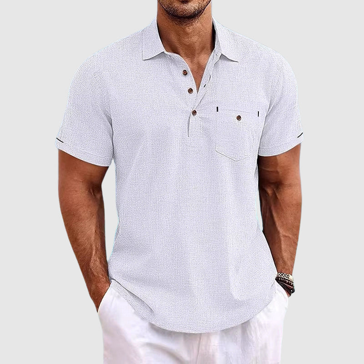 Men's Half-Button Placket Linen Polo Shirt