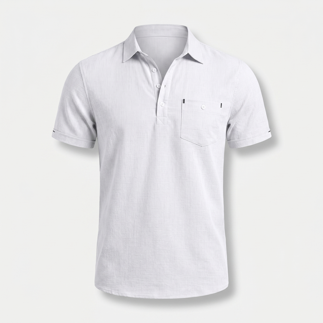Men's Half-Button Placket Linen Polo Shirt