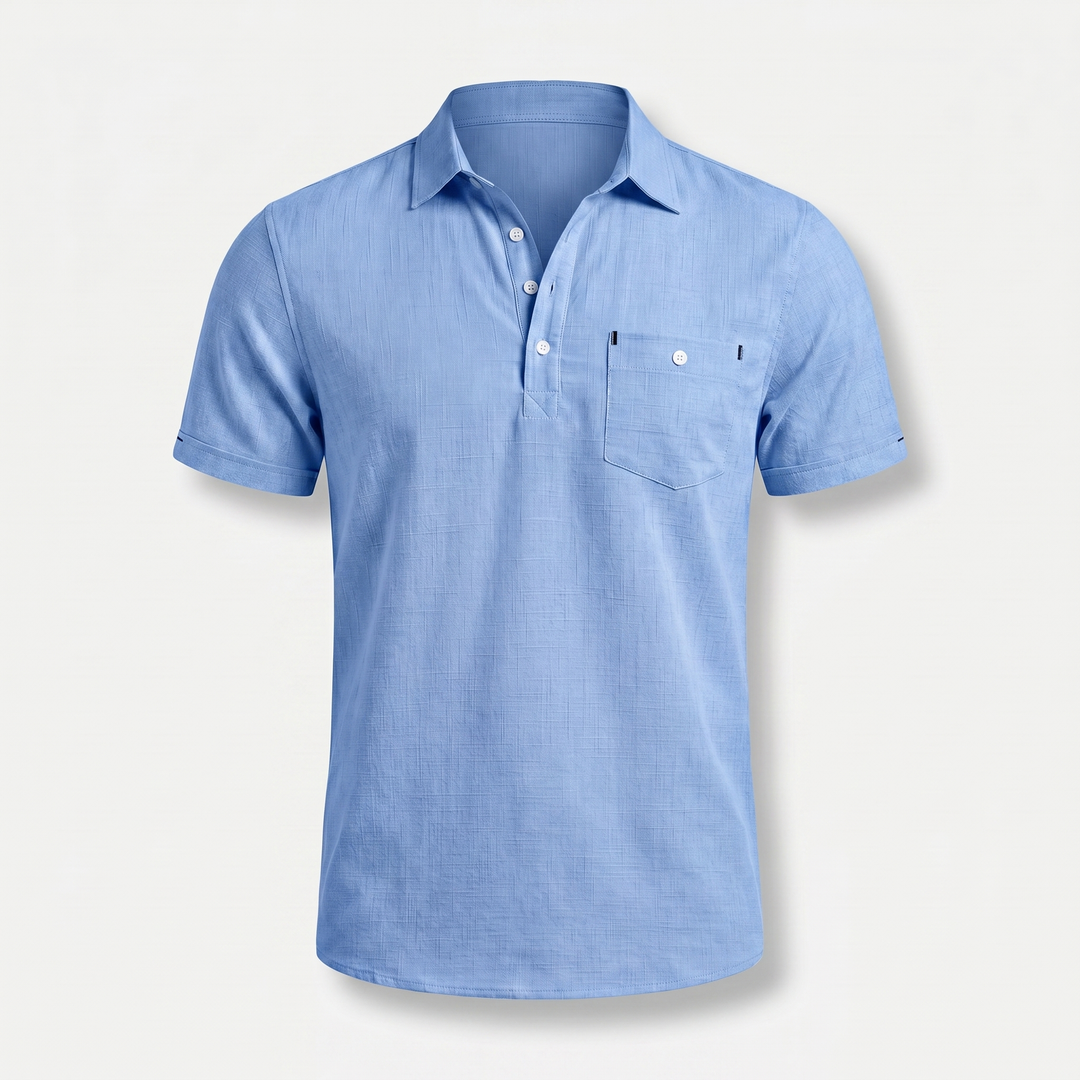 Men's Half-Button Placket Linen Polo Shirt