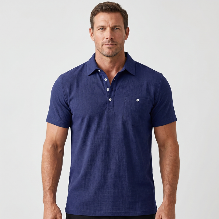 Men's Half-Button Placket Linen Polo Shirt