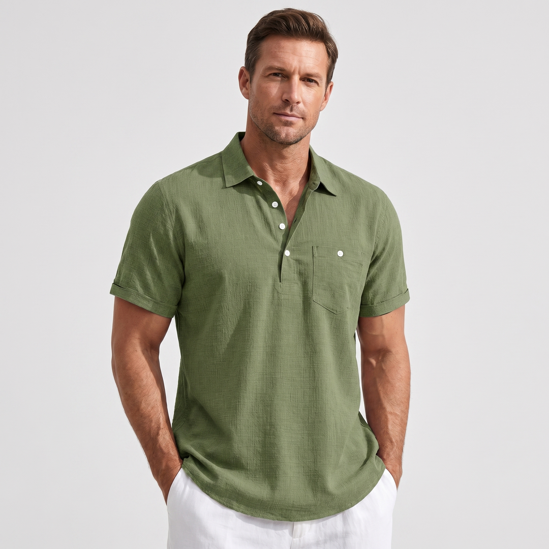 Men's Half-Button Placket Linen Polo Shirt