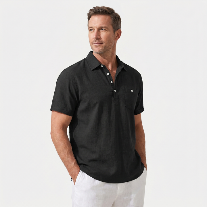 Men's Half-Button Placket Linen Polo Shirt