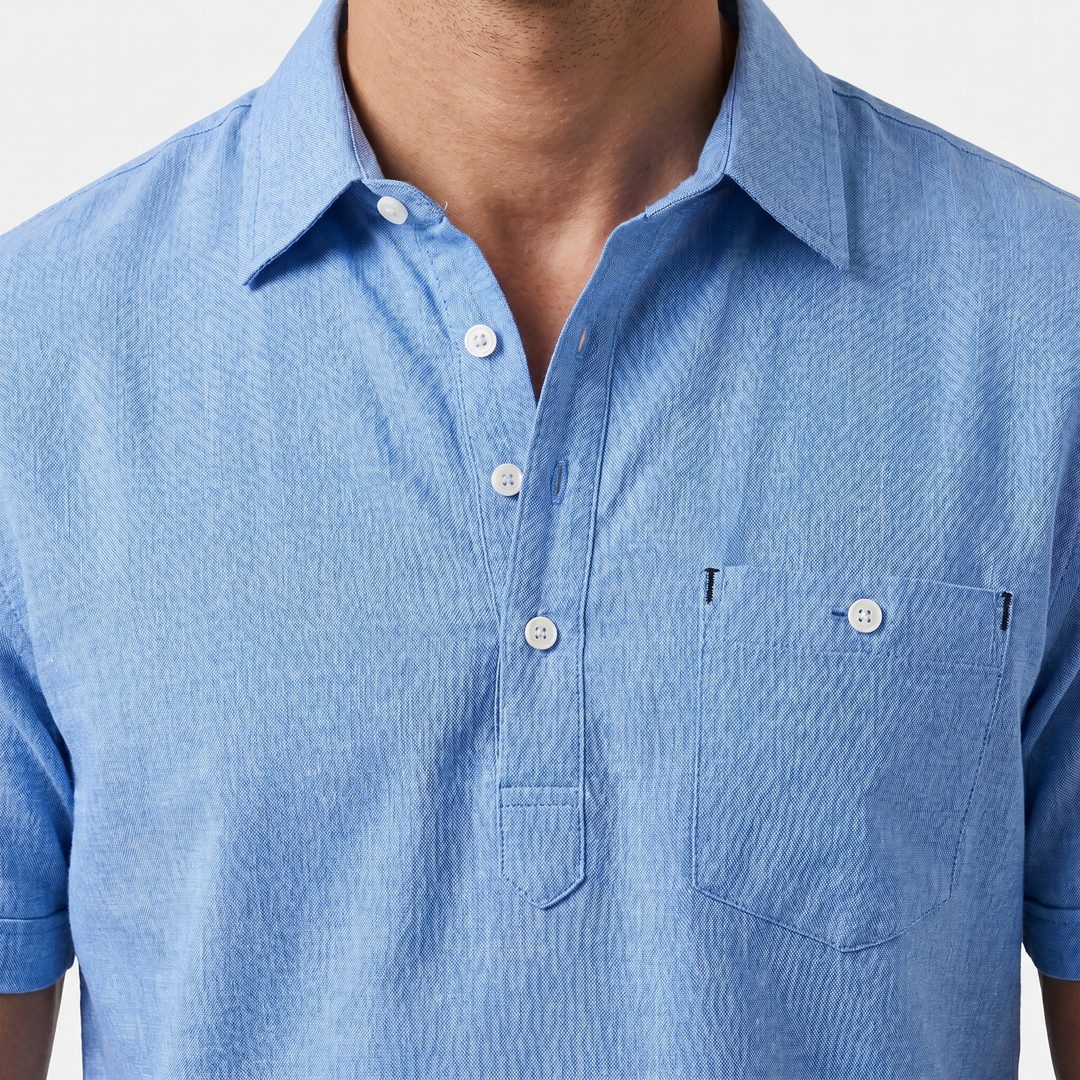 Men's Half-Button Placket Linen Polo Shirt