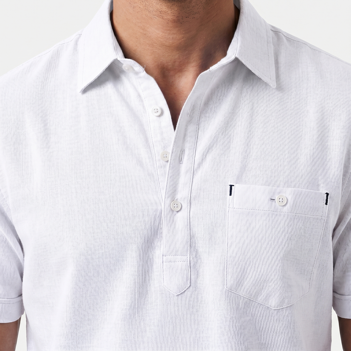 Men's Half-Button Placket Linen Polo Shirt