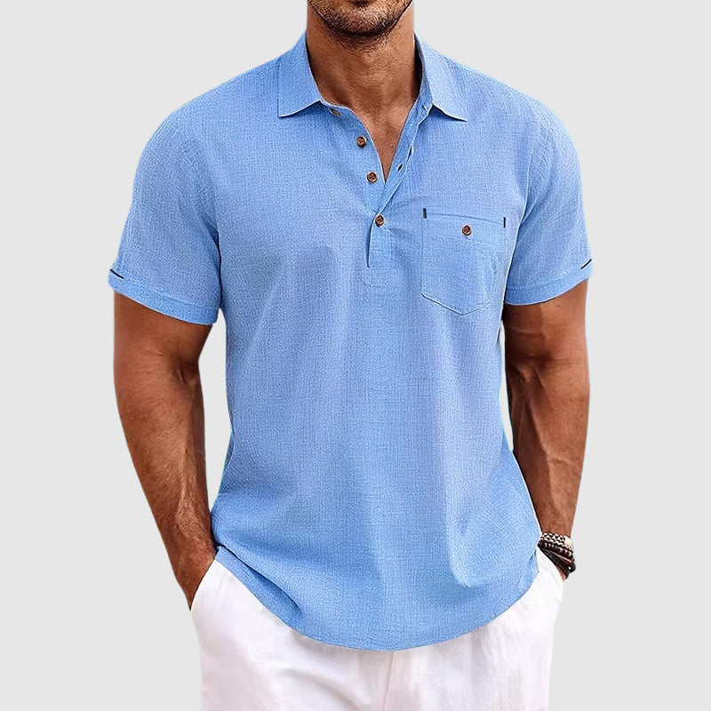 Men's Half-Button Placket Linen Polo Shirt