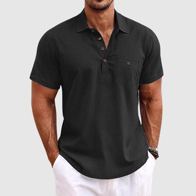 Men's Half-Button Placket Linen Polo Shirt