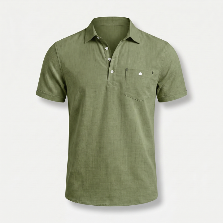 Men's Half-Button Placket Linen Polo Shirt