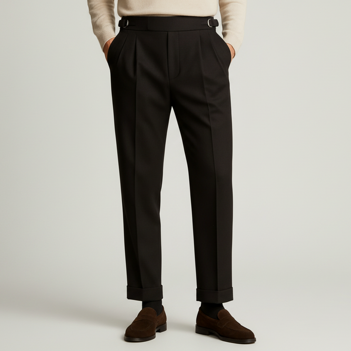 Men's High Waist Wool Pleated Pants
