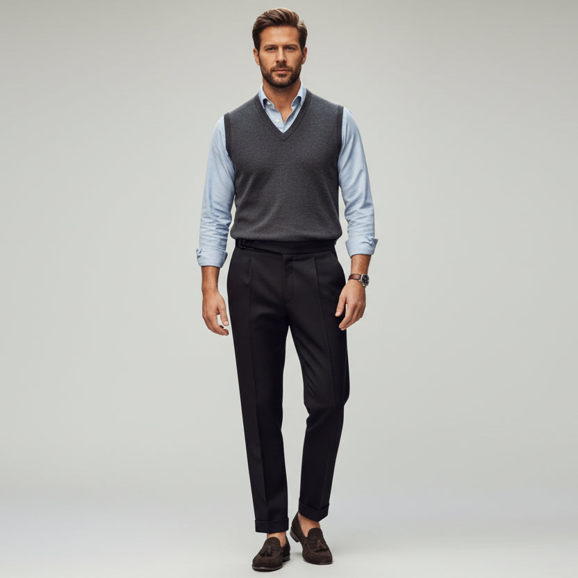 Men's High Waisted Pleated Tailored Pants - Monaco Style
