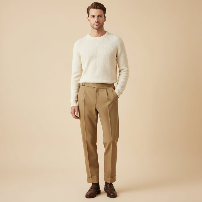 Men's High Waisted Pleated Tailored Pants - Monaco Style