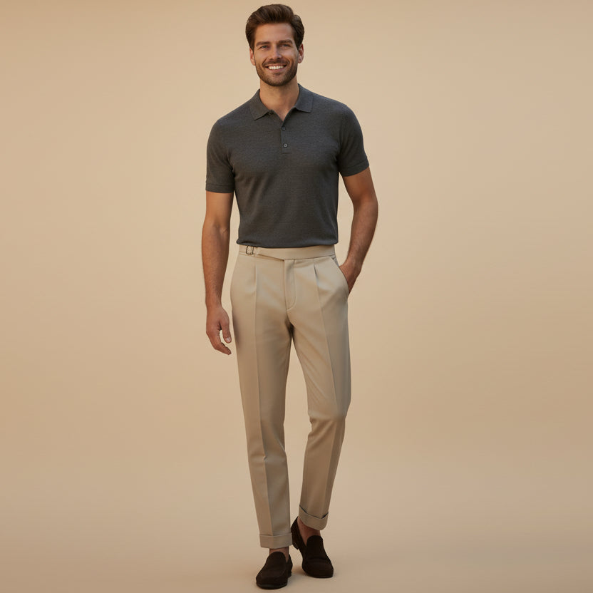 Men's High Waisted Pleated Tailored Pants - Monaco Style
