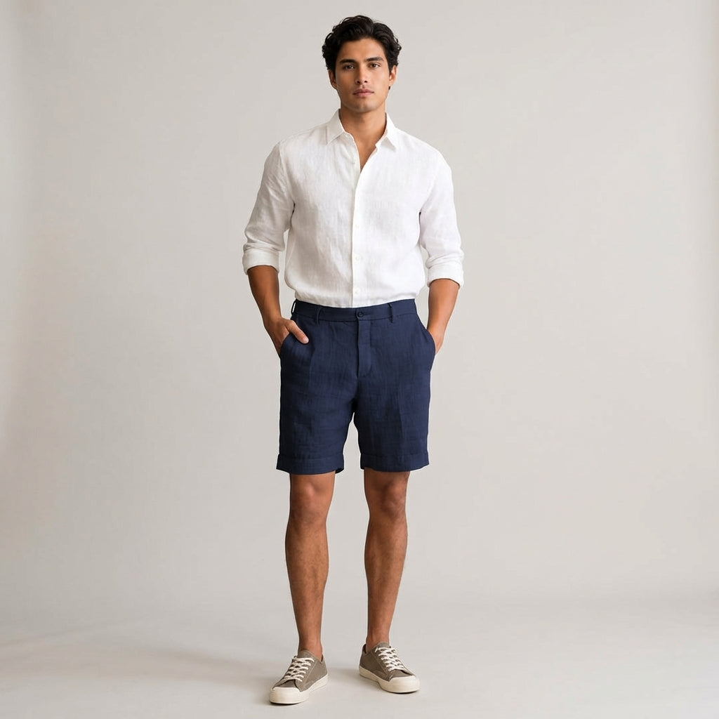 Men's Khaki Linen Shorts