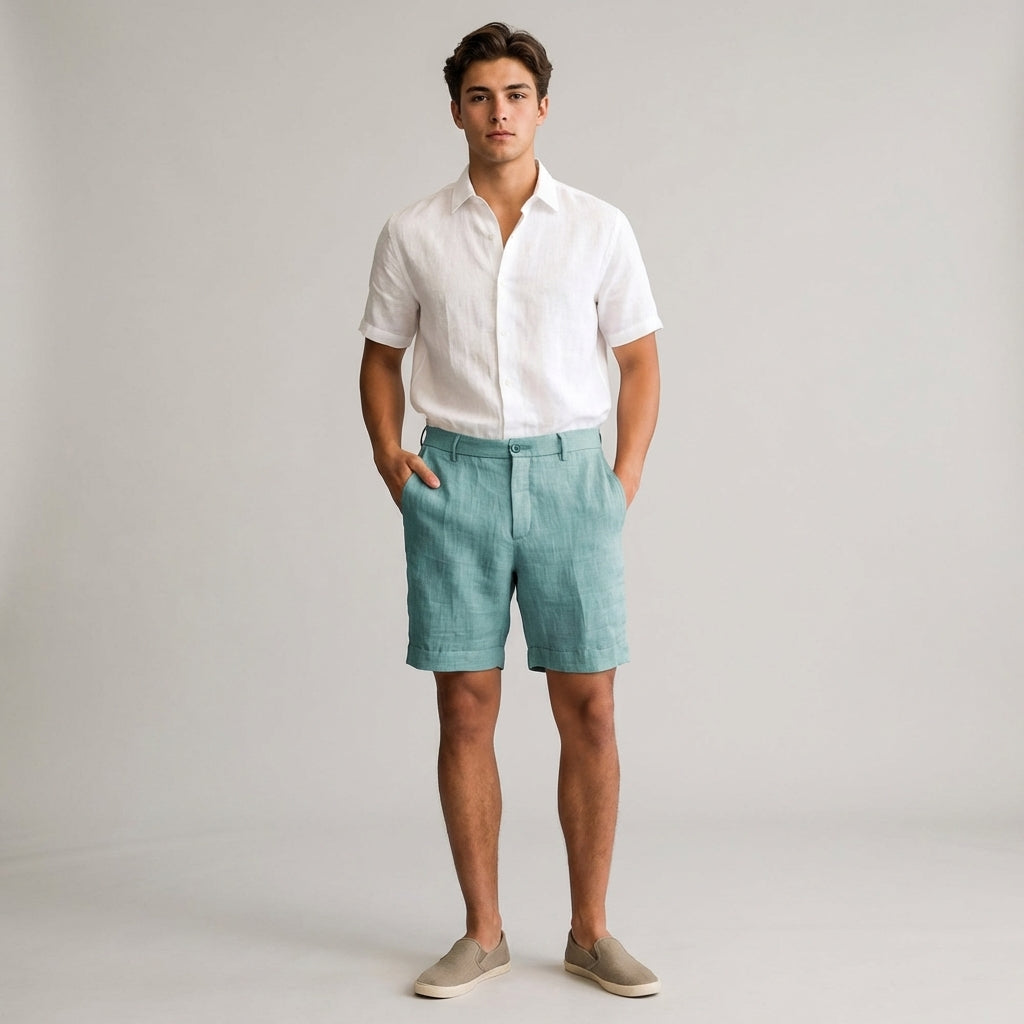 Men's Khaki Linen Shorts
