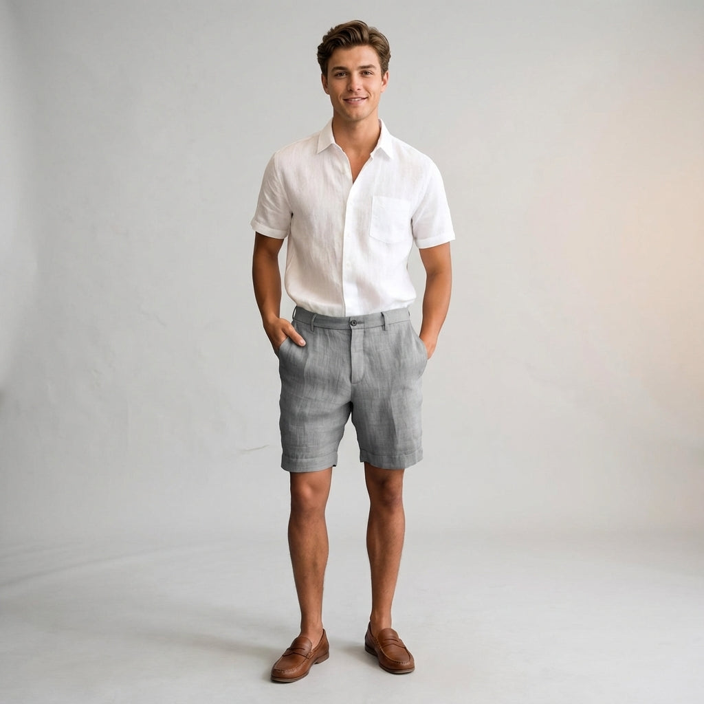 Men's Khaki Linen Shorts