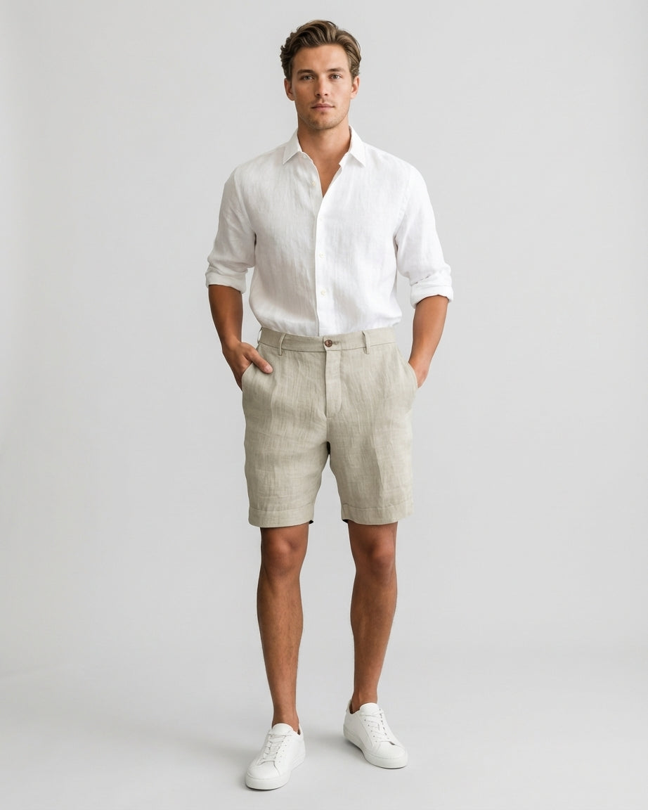 Men's Khaki Linen Shorts