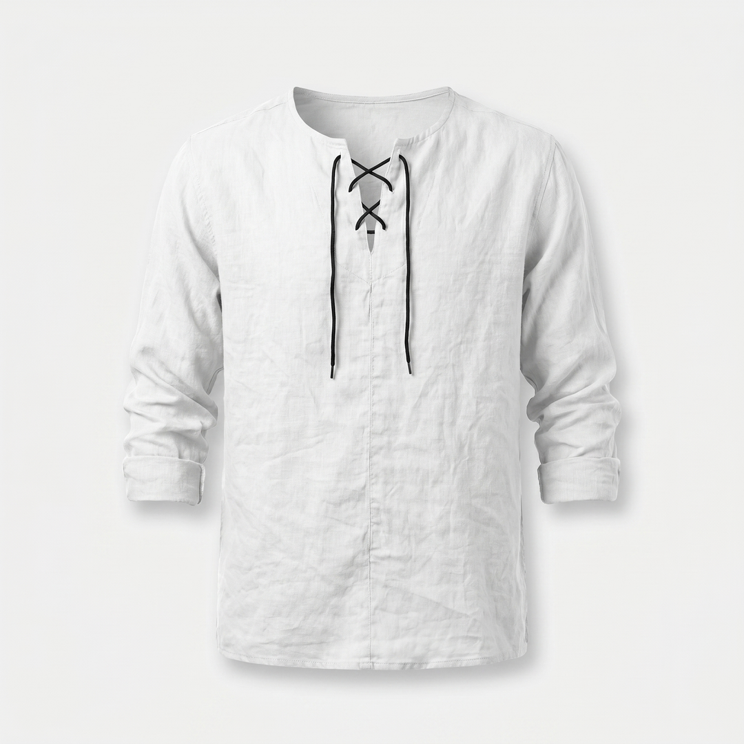 Men's Lace-Up Neckline Summer Linen Shirt