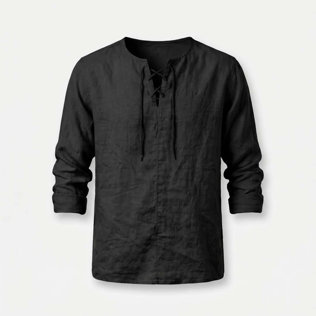 Men's Lace-Up Neckline Summer Linen Shirt
