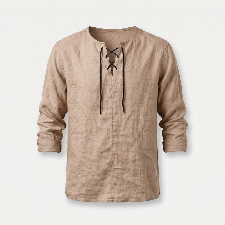 Men's Lace-Up Neckline Summer Linen Shirt