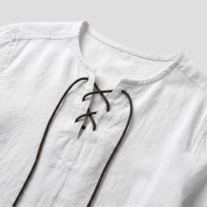 Men's Lace-Up Neckline Summer Linen Shirt
