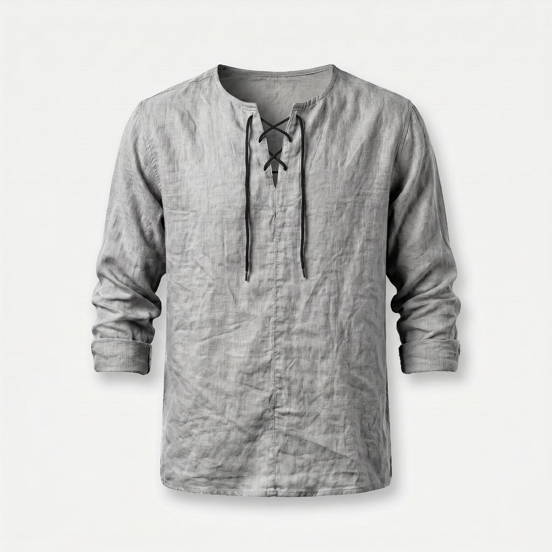 Men's Lace-Up Neckline Summer Linen Shirt