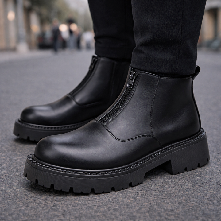 Men's Leather Boots - Classic Fit with Zipper