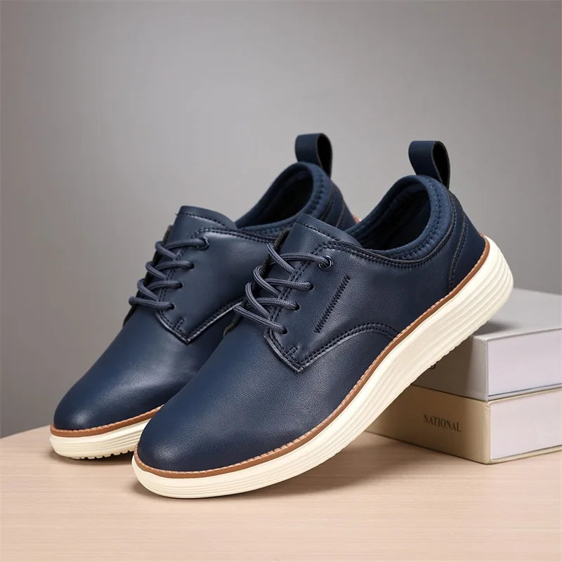 Men's Leather Lace-Up Shoes - Classic Fit Casual