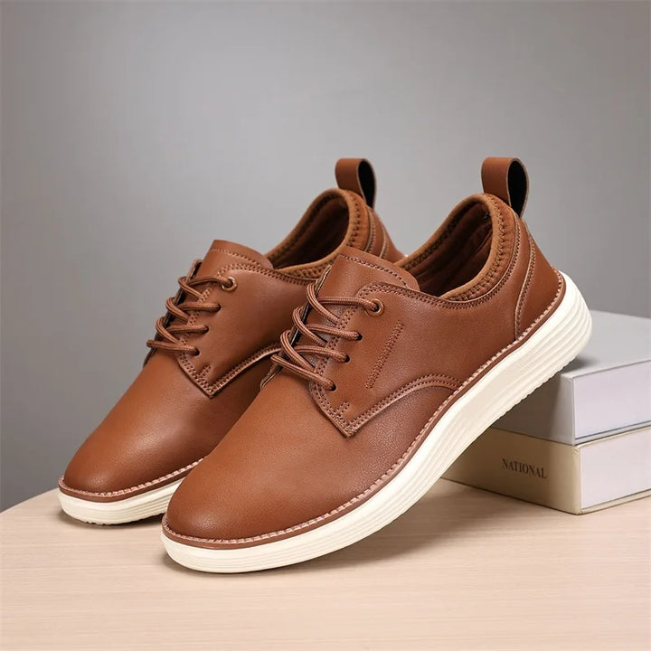 Men's Leather Lace-Up Shoes - Classic Fit Casual