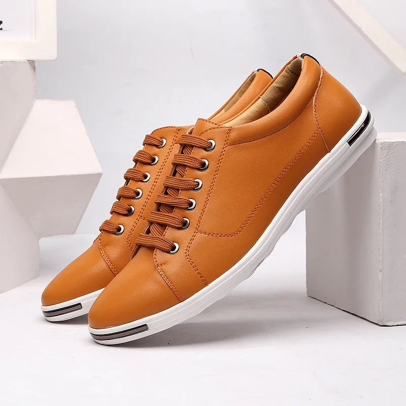 Men's Leather Low-Top Sneakers - Casual Everyday Wear