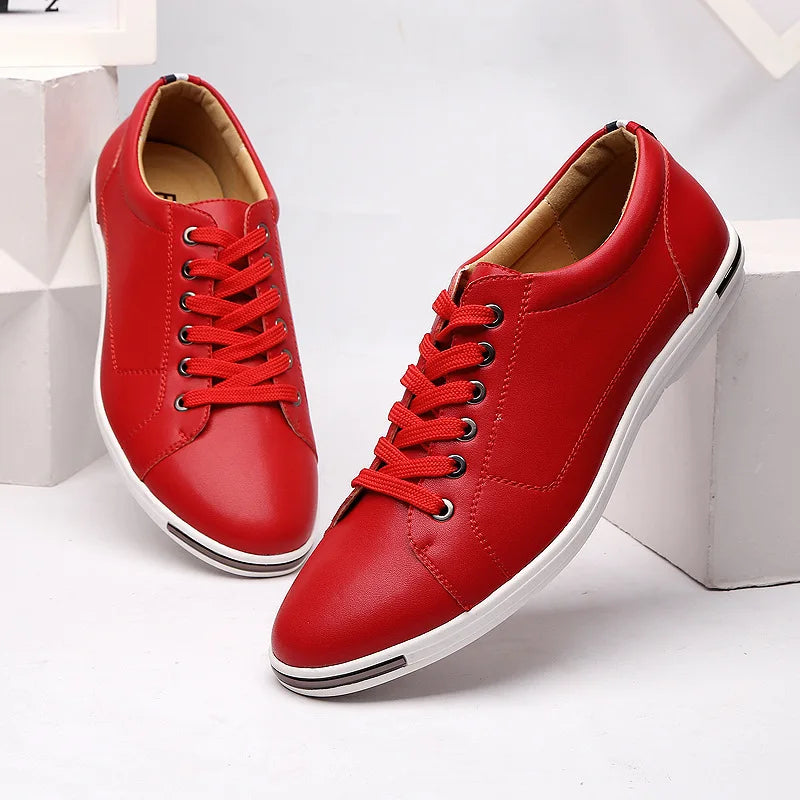 Men's Leather Low-Top Sneakers - Casual Everyday Wear