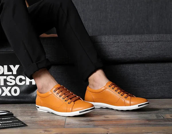 Men's Leather Low-Top Sneakers - Casual Everyday Wear