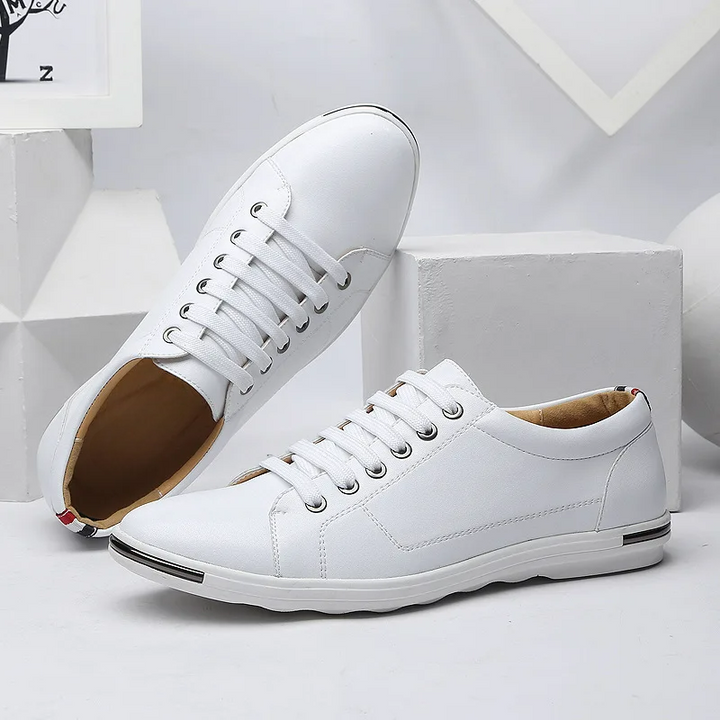 Men's Leather Low-Top Sneakers - Casual Everyday Wear