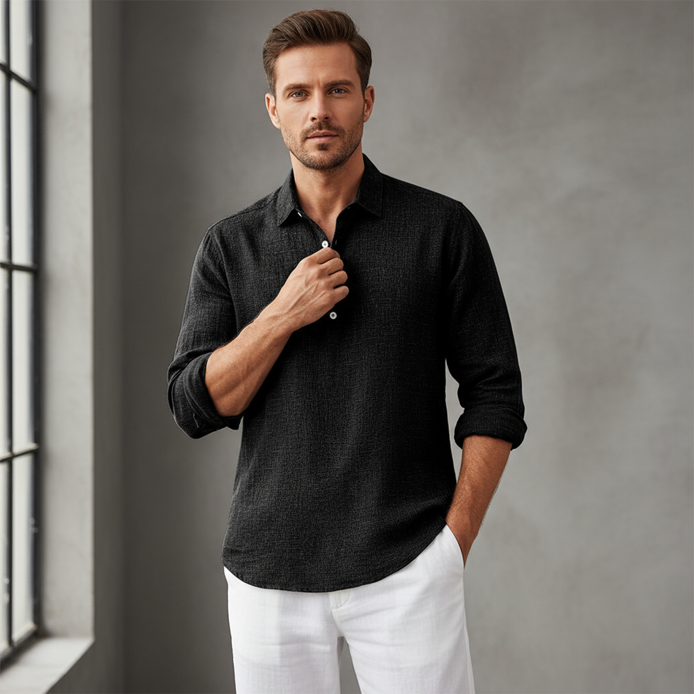 Men's Lightweight Breathable Linen Summer Shirt with Classic Collar