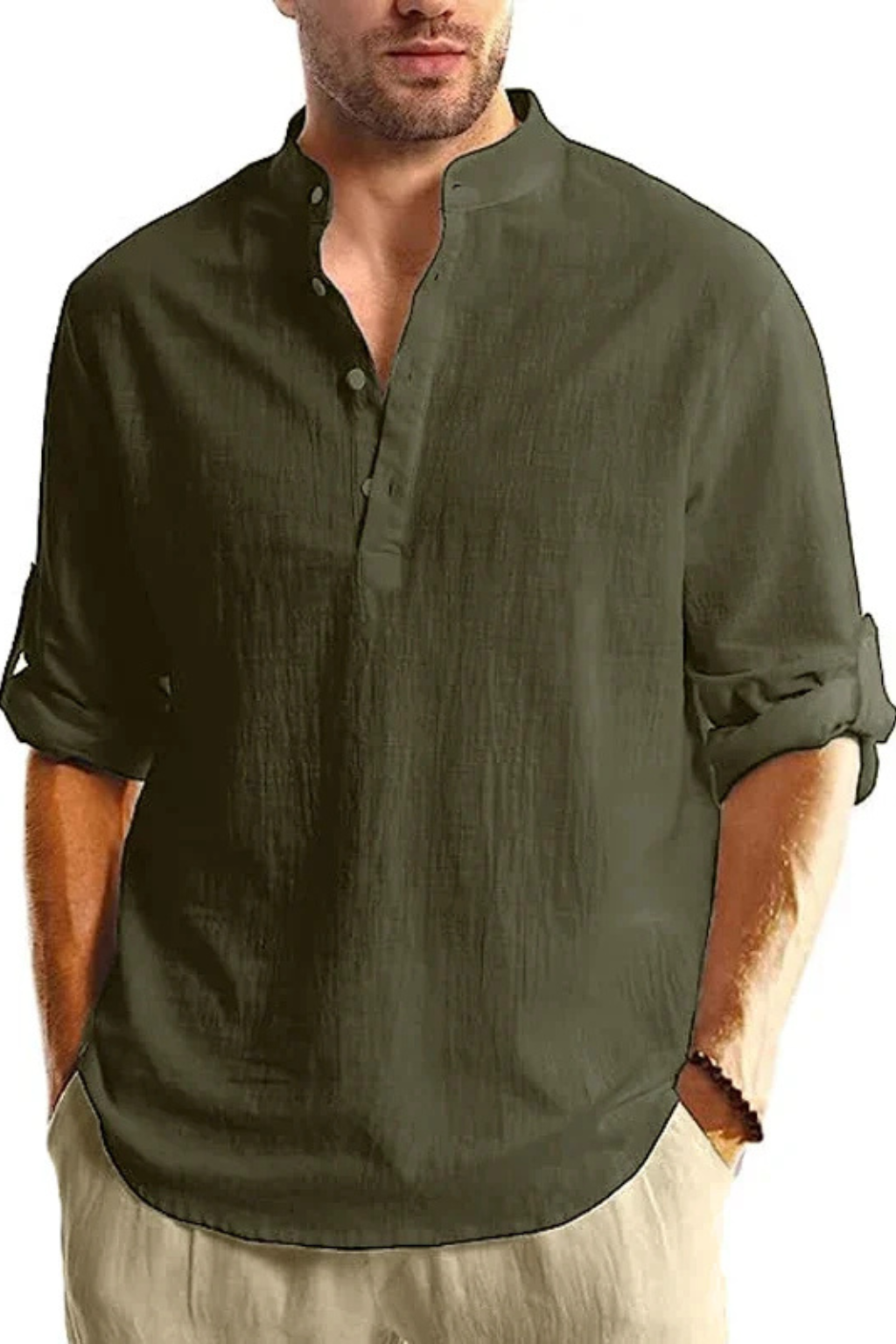 Men's Linen Collar Shirt - Relaxed Fit
