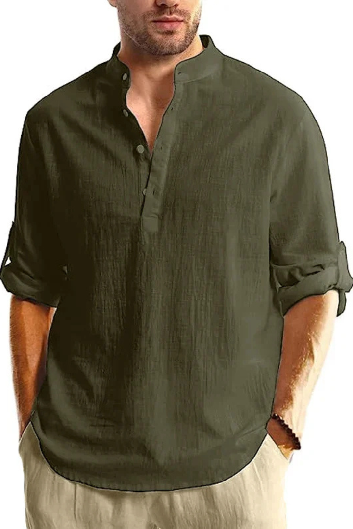 Men's Linen Collar Shirt - Relaxed Fit