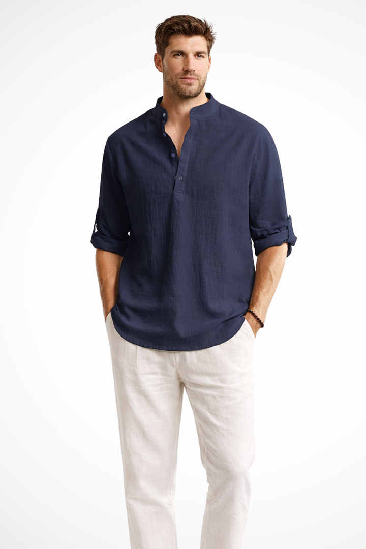 Men's Linen Collar Shirt - Relaxed Fit