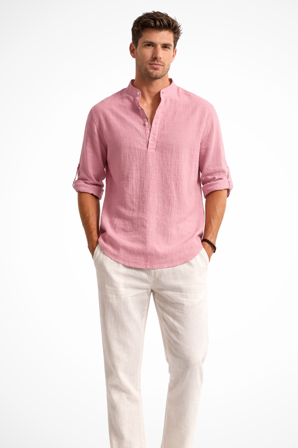 Men's Linen Collar Shirt - Relaxed Fit
