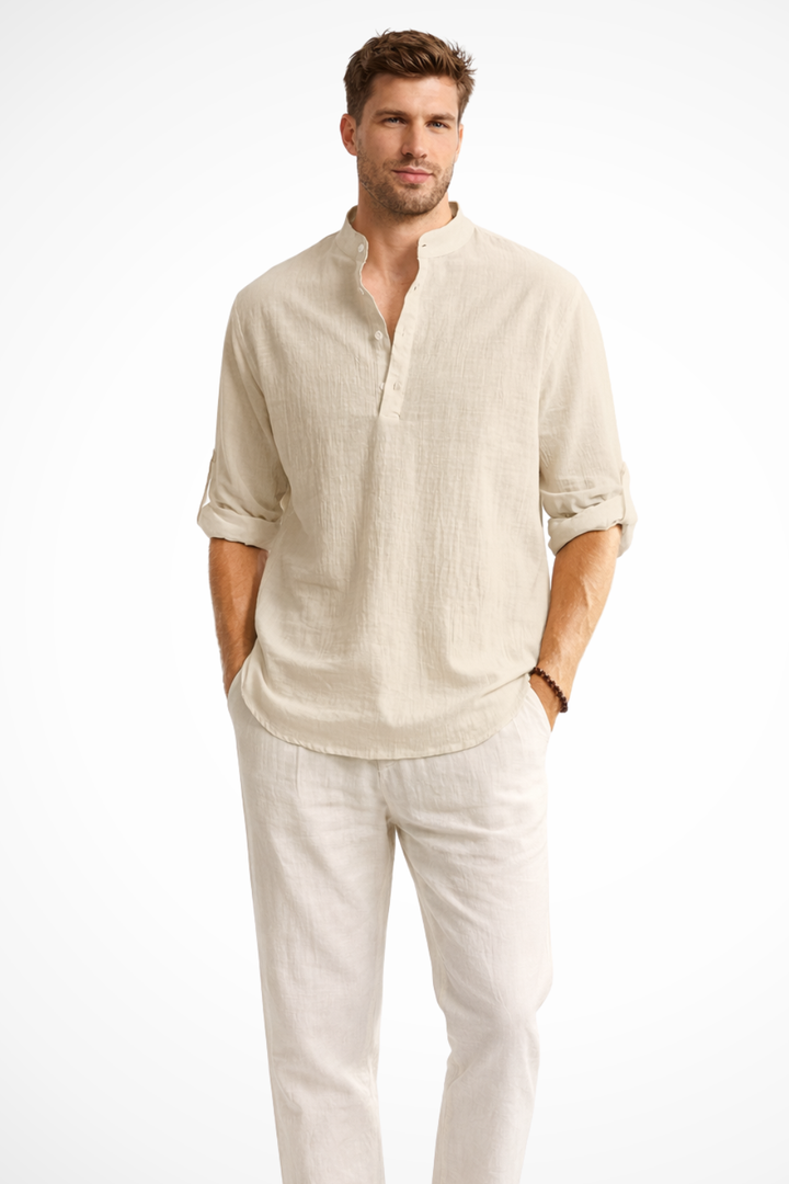 Men's Linen Collar Shirt - Relaxed Fit