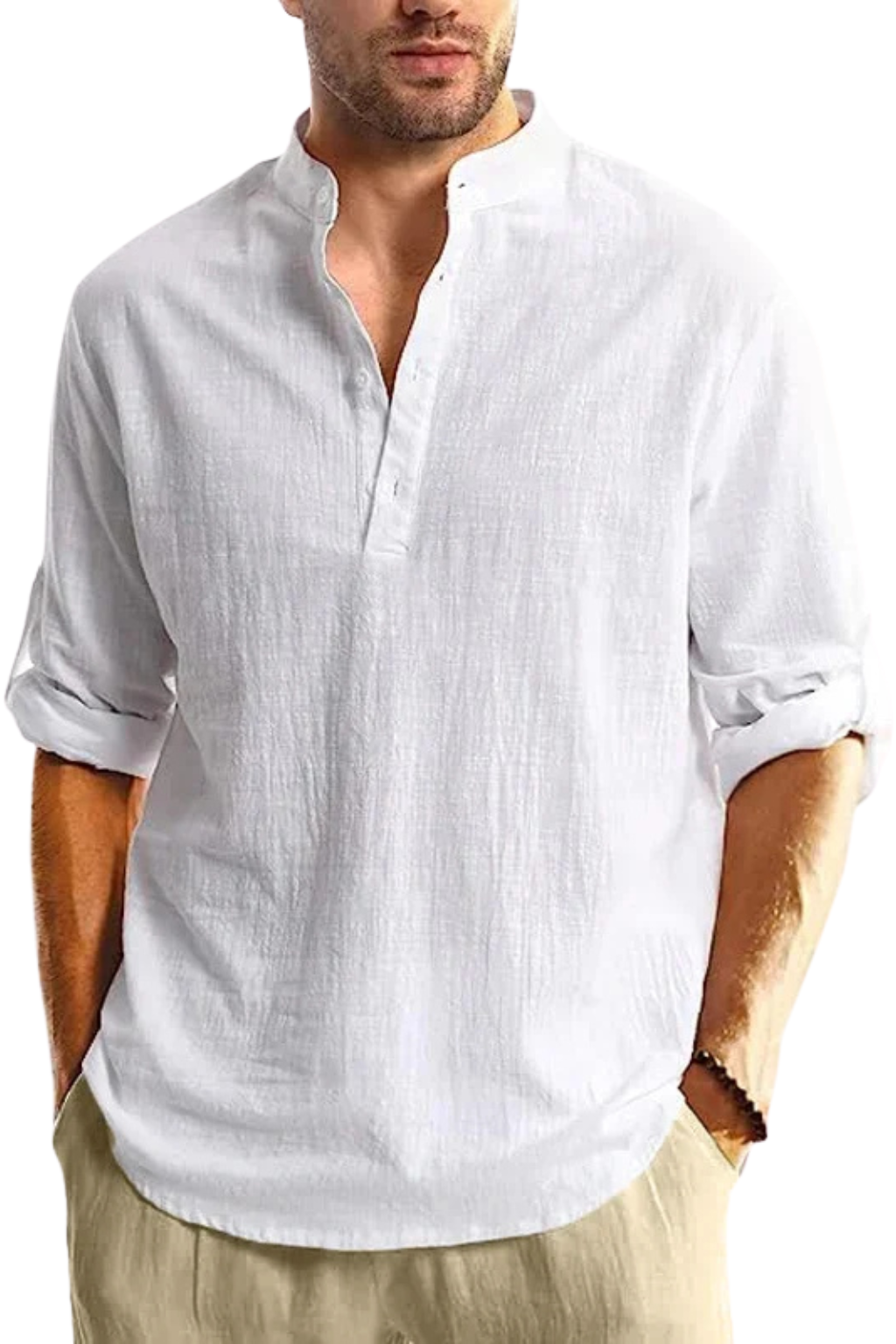 Men's Linen Collar Shirt - Relaxed Fit