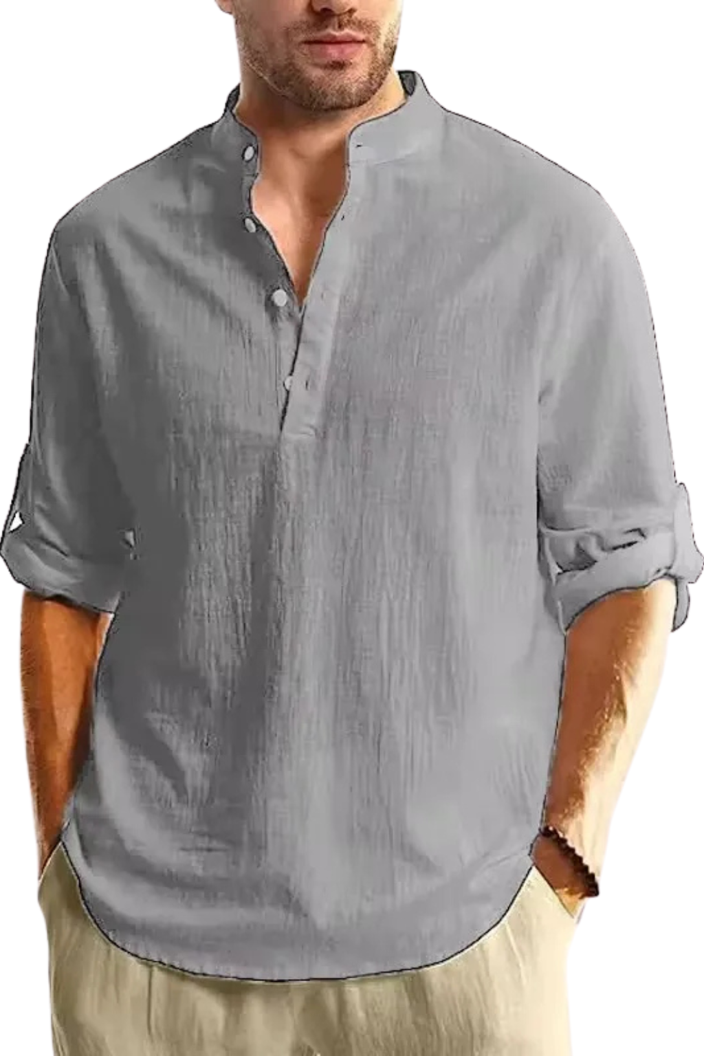 Men's Linen Collar Shirt - Relaxed Fit