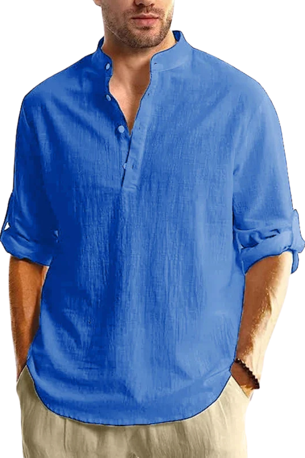 Men's Linen Collar Shirt - Relaxed Fit