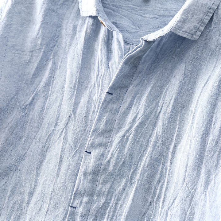 Men's Linen Short Sleeve Shirt - Curved Hem & Rolled Cuffs