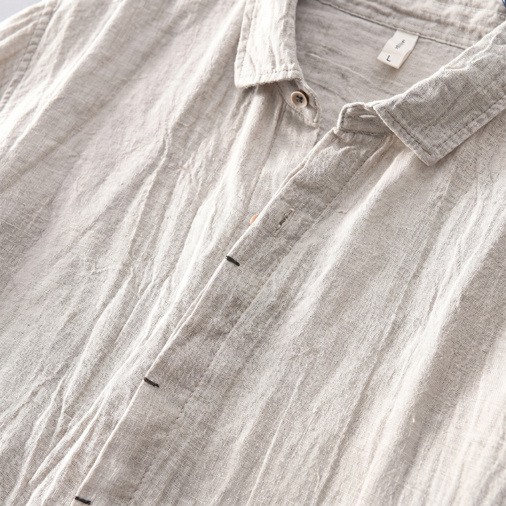 Men's Linen Short Sleeve Shirt - Curved Hem & Rolled Cuffs